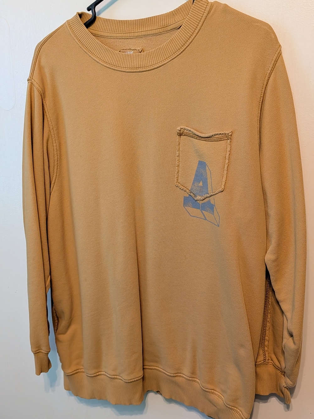 aerie Tan Crewneck Sweatshirt with Chest Pocket Graphic Women's Men's Mustard Xs